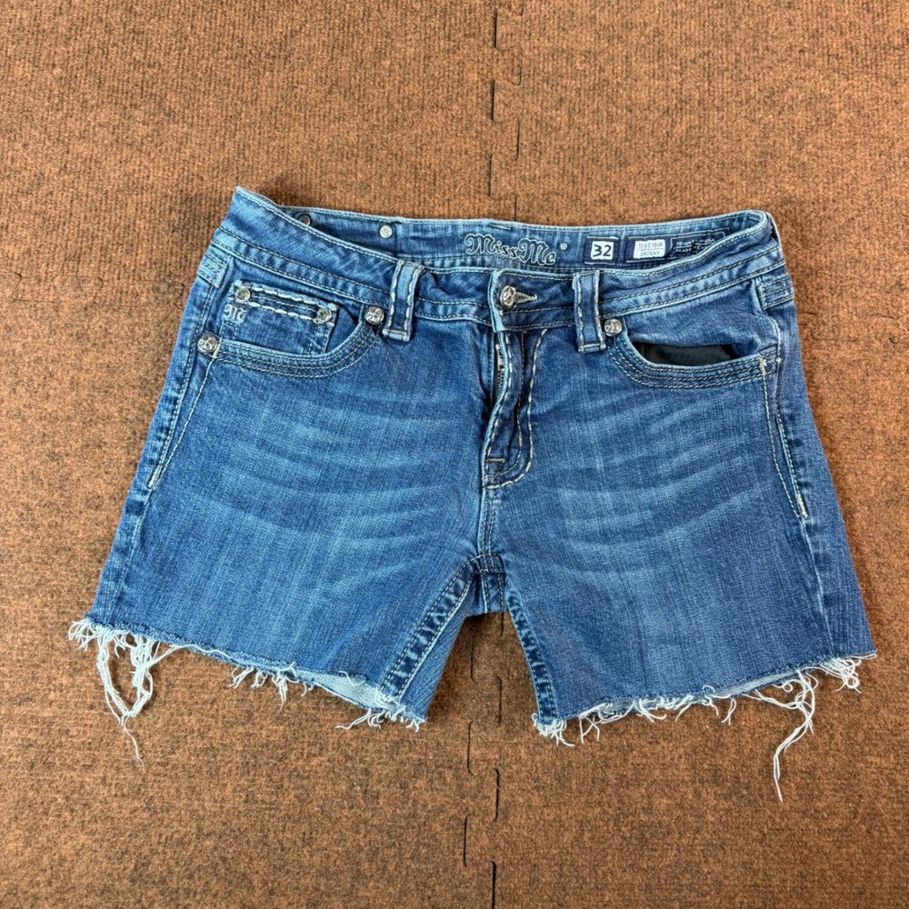 Miss Me Denim Shorts Womens 32 Skinny Raw Hem Flap Pocket Blue JE5179SR Western